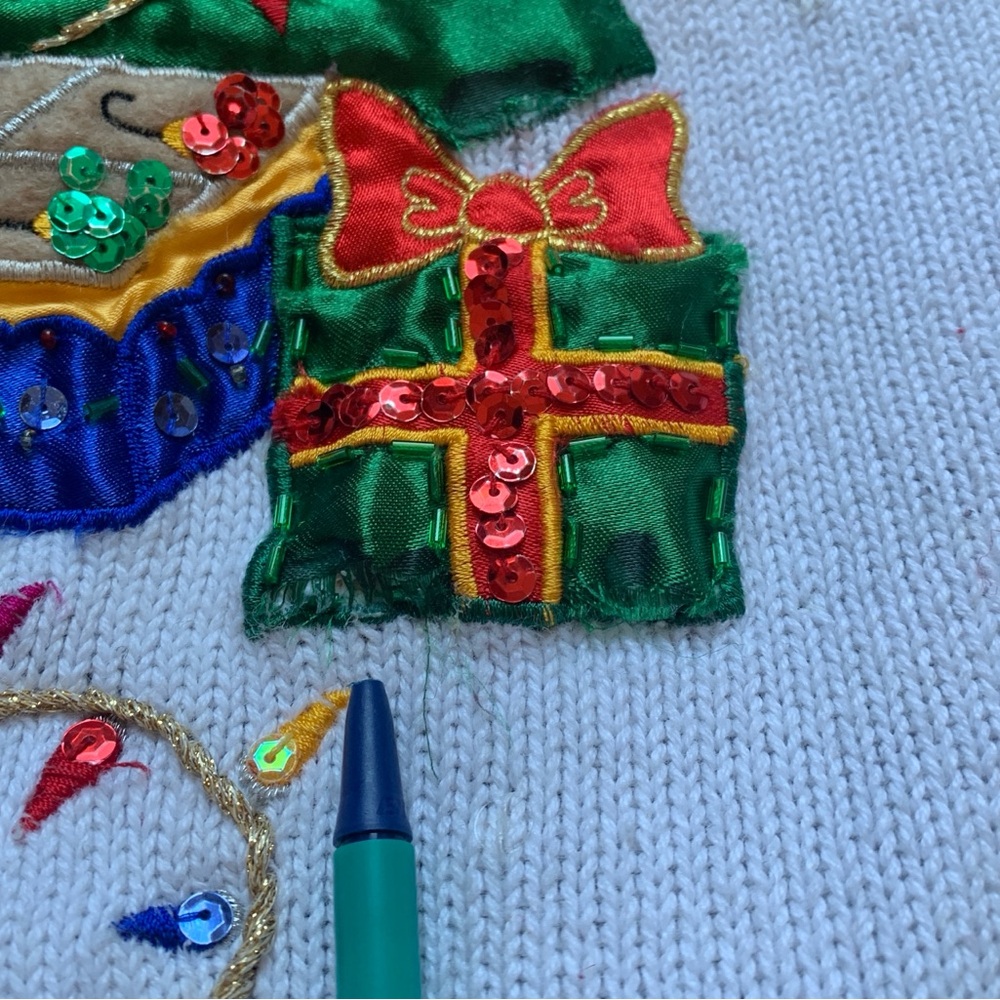 Nutcracker Vintage Ugly Christmas Holiday Sweater Teddy Bears Tree Sequins 2X-3X - Picture 13 of 16